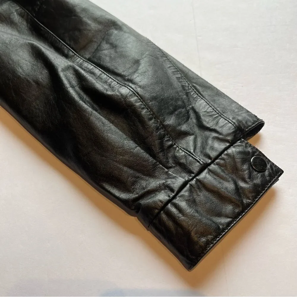 Men's Black Leather Jacket Waist Length Size 44 Bomber